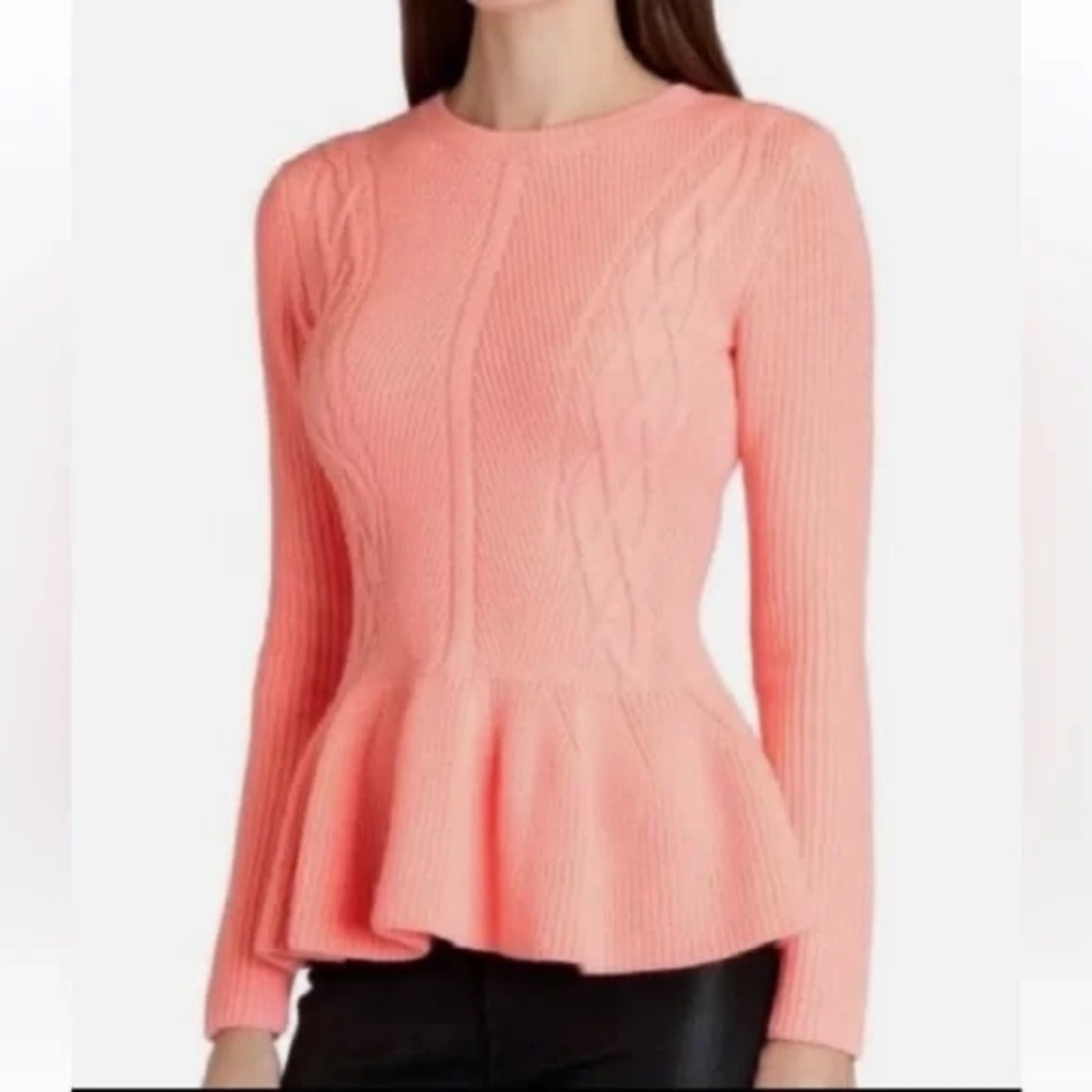 Peach Cable Knit Peplum Sweater